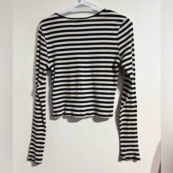 Striped Dark Blue And White Long Sleeve Top - Picture 4 of 4